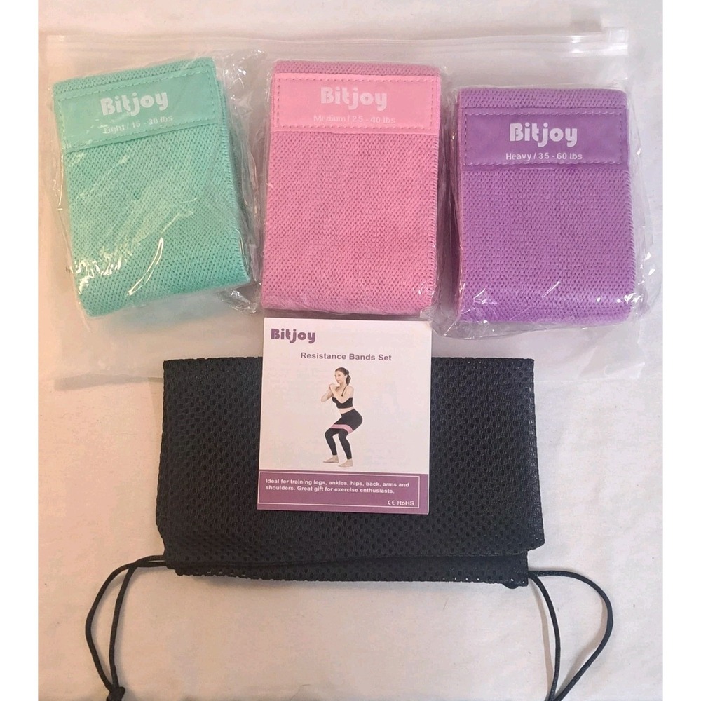 Bitjoy Resistance Bands Set Fabric Booty Bands Light Medium Heavy With Bag New